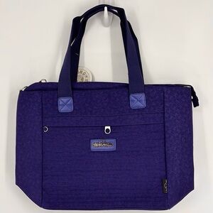 Kipling Zip-Top Tote with Adjustable Shoulder Strap Monkey Print Royal Blue NWT!